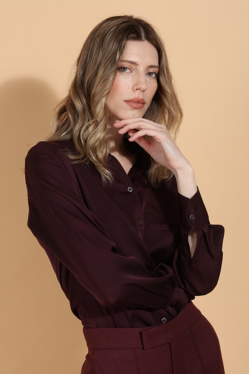 Button Down Silk Shirt with Pocket