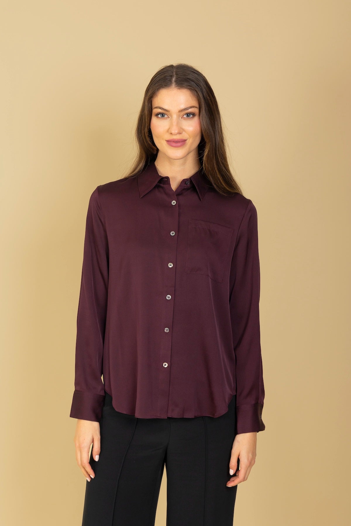 Button Down Silk Shirt with Pocket