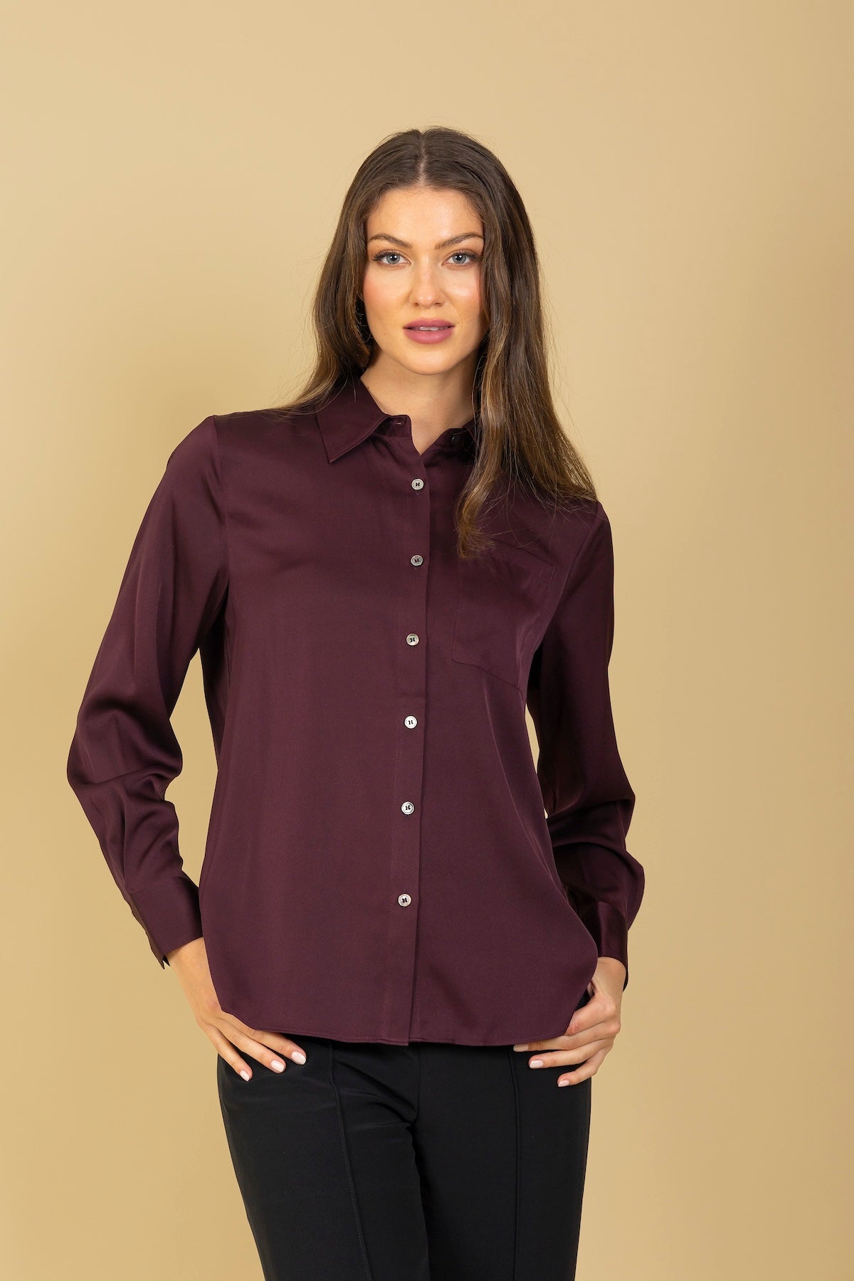 Button Down Silk Shirt with Pocket
