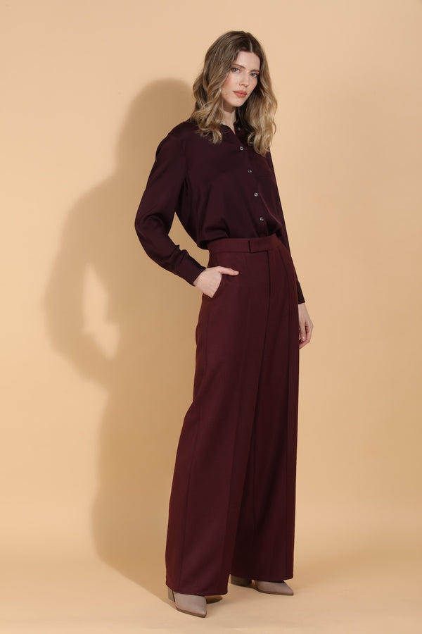 Merino Wool Wide Leg Pintuck Pants