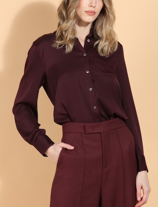 Button Down Silk Shirt with Pocket