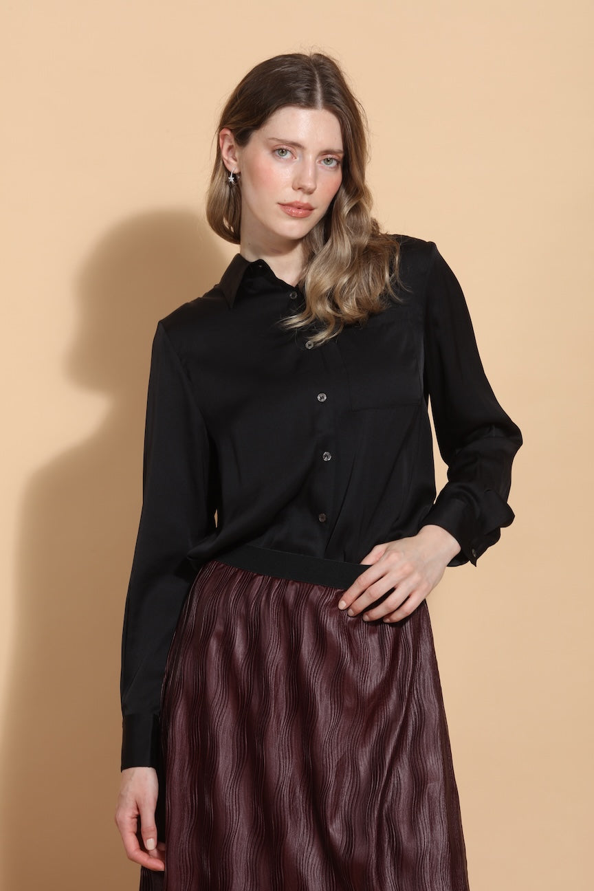 Button Down Silk Shirt with Pocket