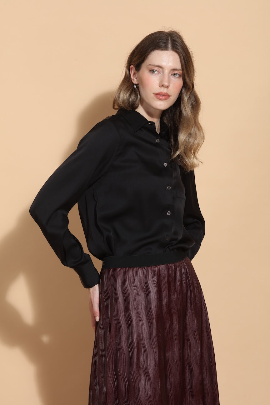 Button Down Silk Shirt with Pocket