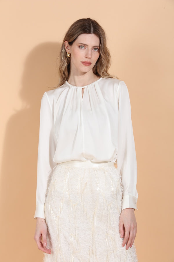 Draped Neck Silk Blouse