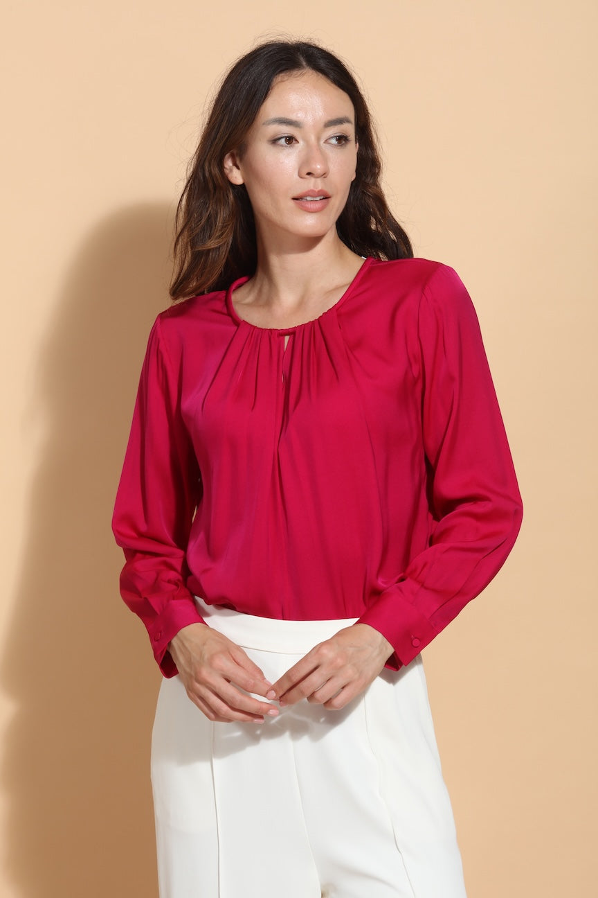 Draped Neck Silk Blouse