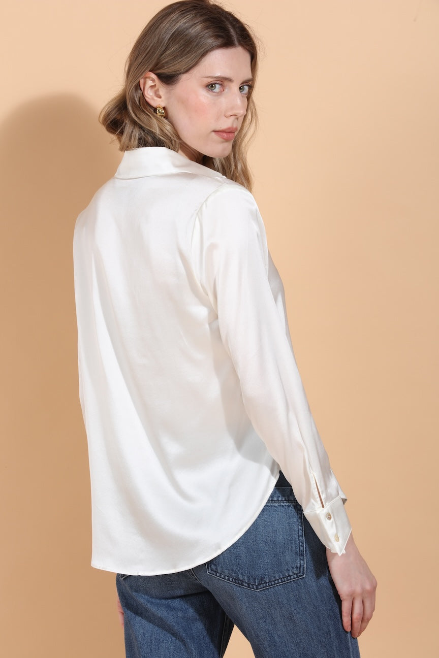 Lily Print Button Down Silk Blouse
