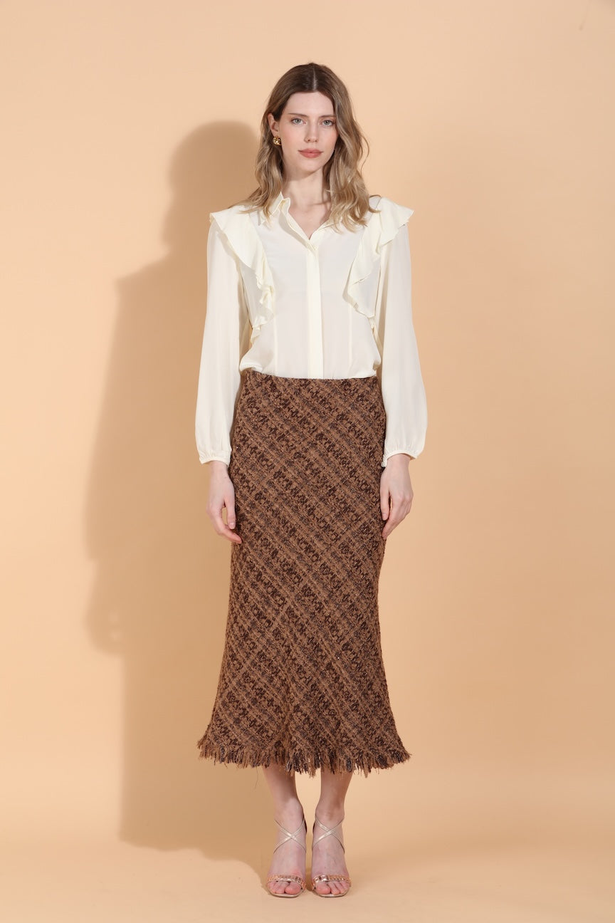 Puff Sleeve Silk Blouse with Ruffle Details