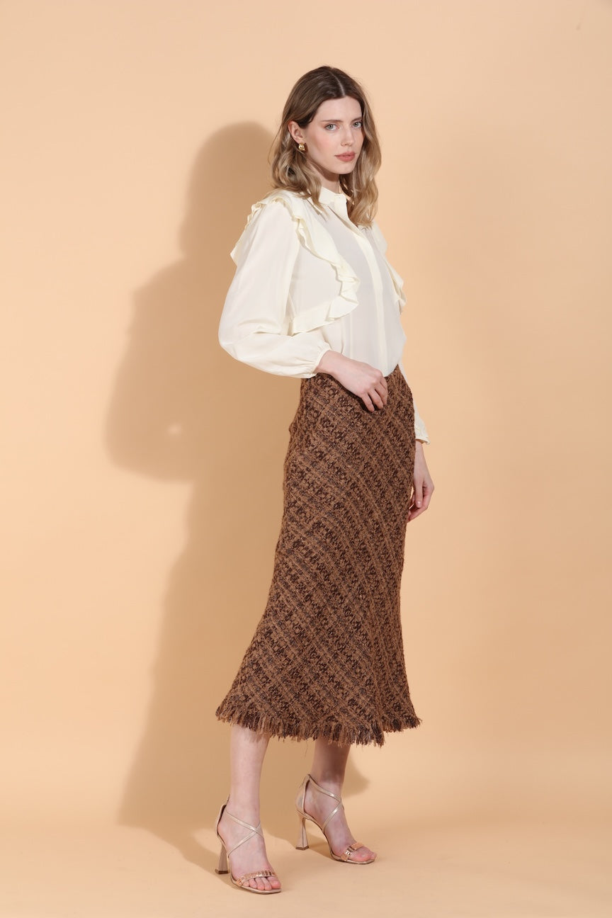 Puff Sleeve Silk Blouse with Ruffle Details