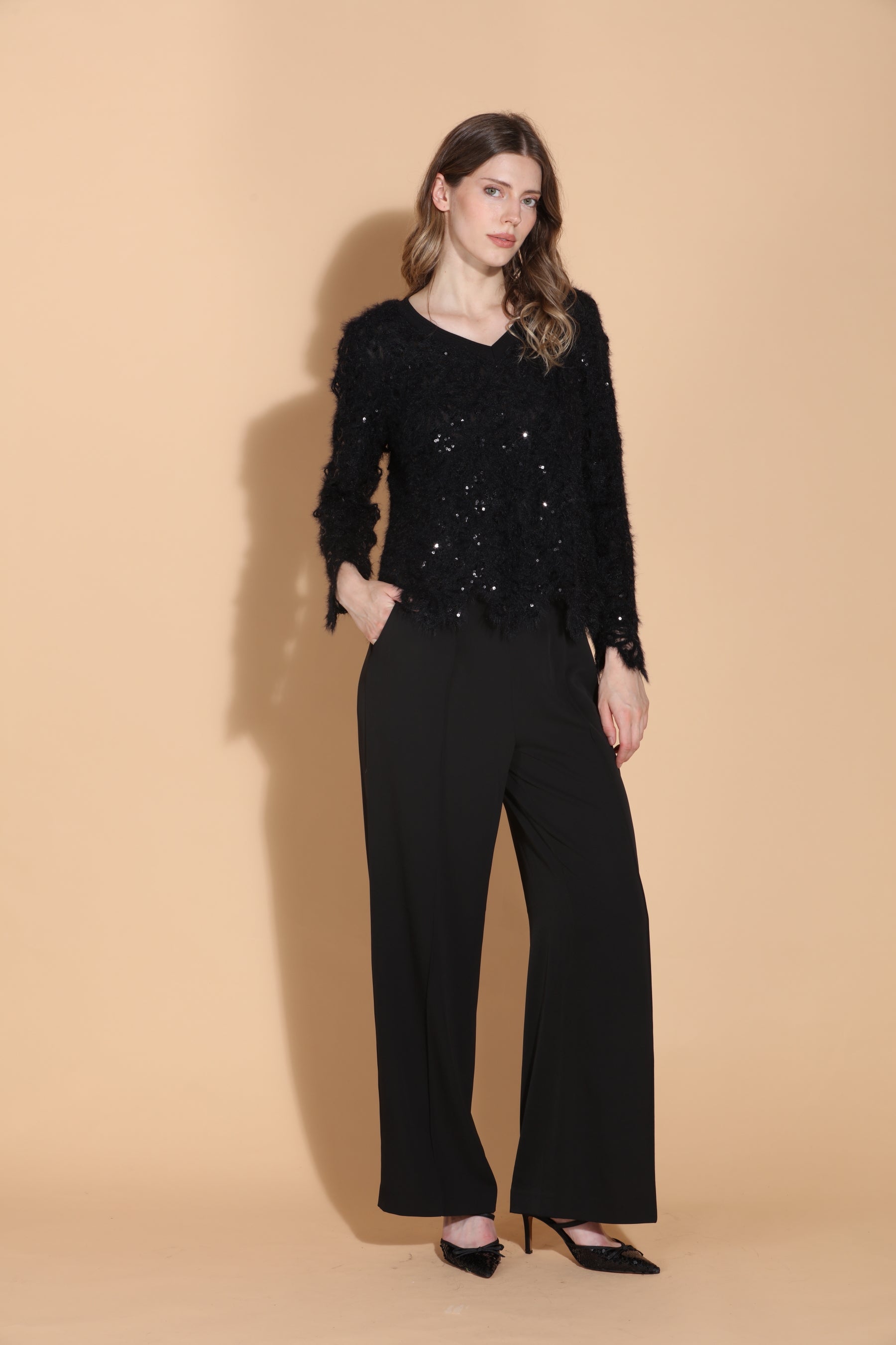 Sequin Flower V-Neck Top