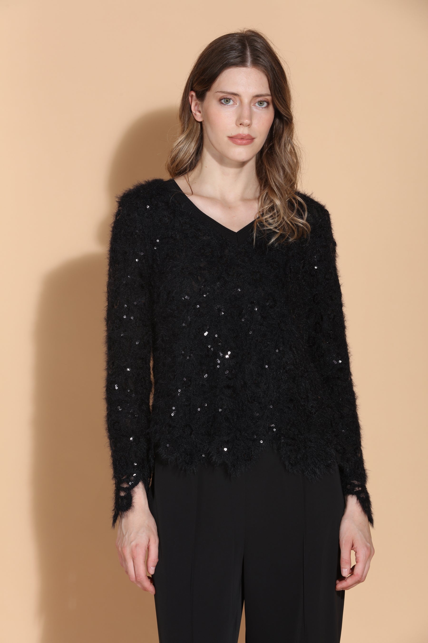 Sequin Flower V-Neck Top