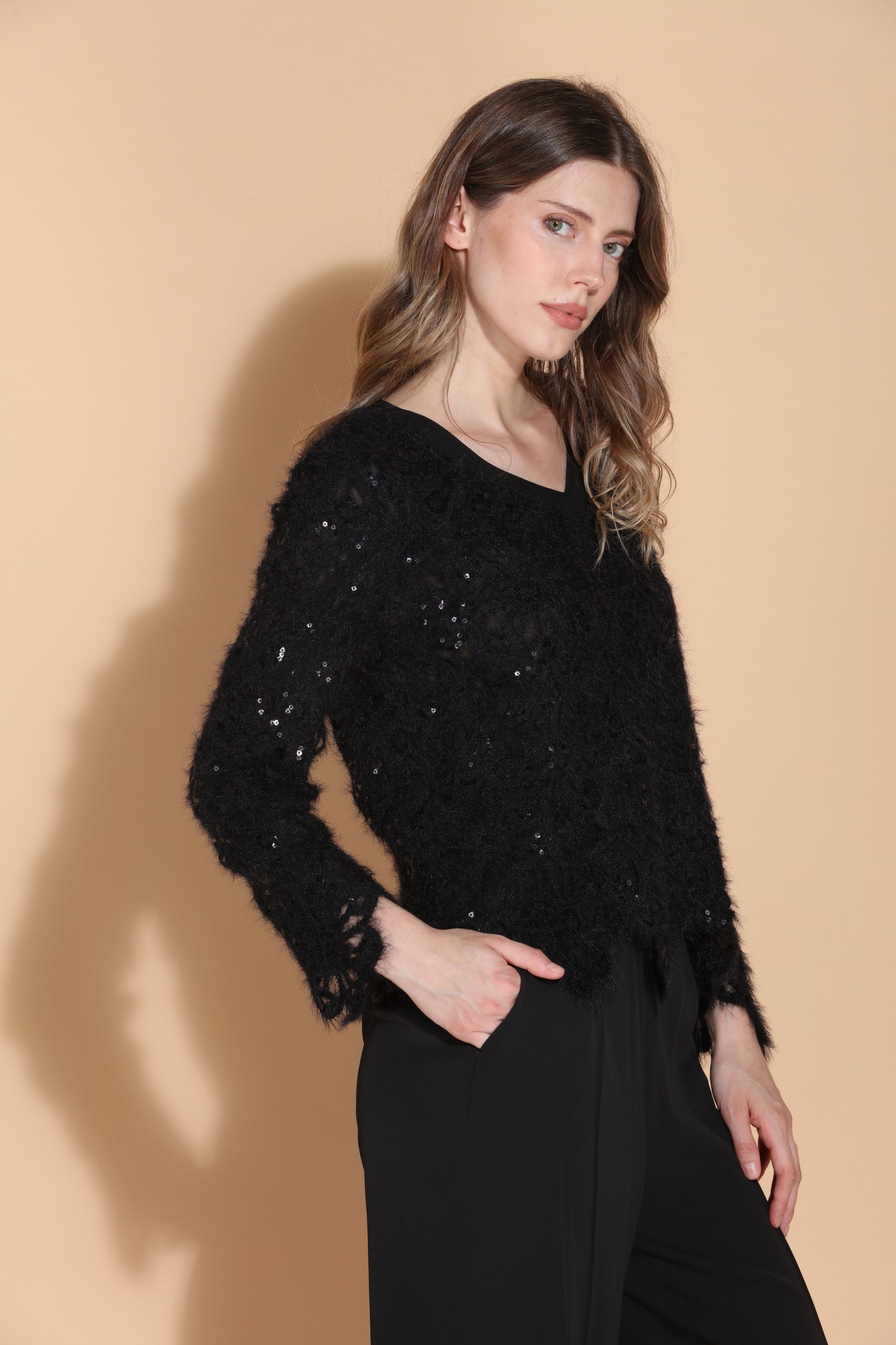 Sequin Flower V-Neck Top