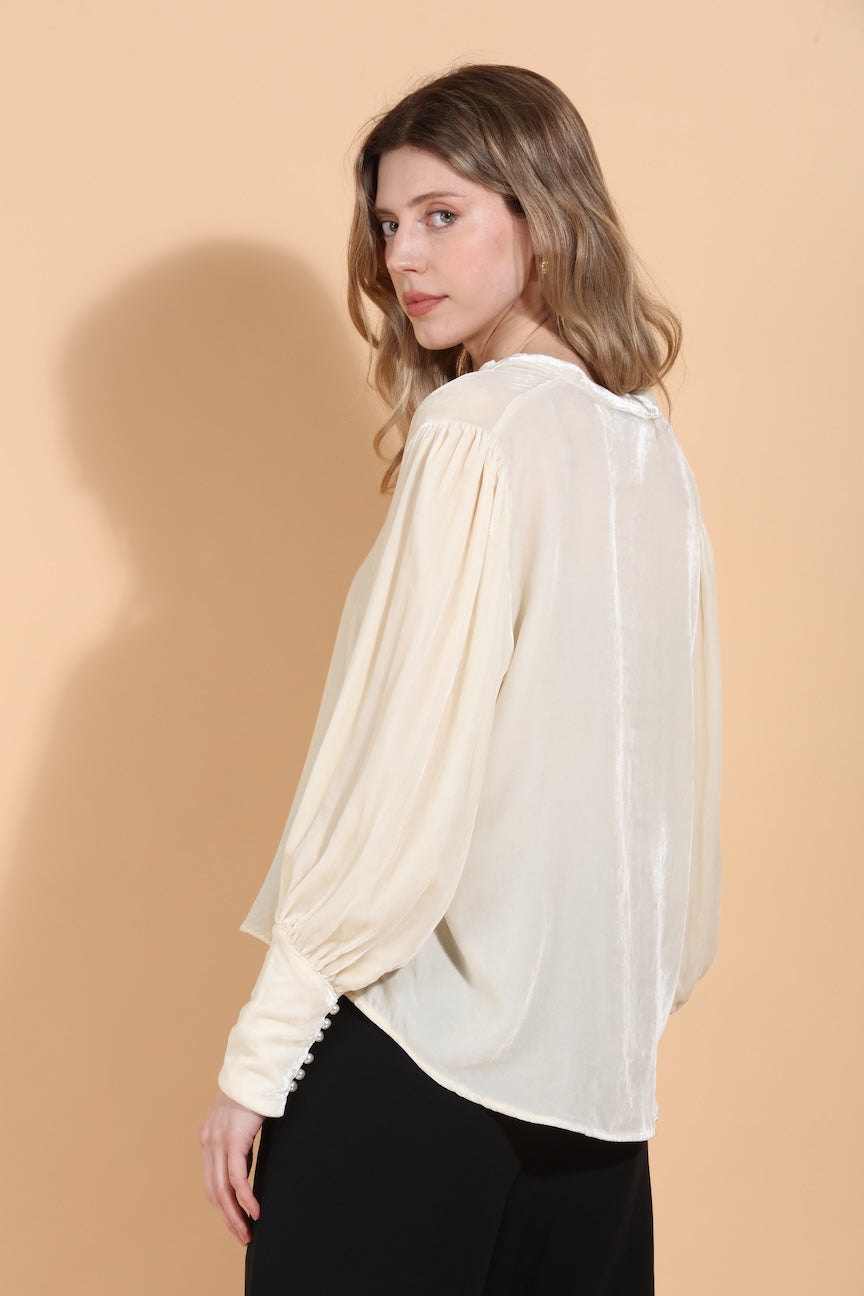 Silk Velvet Blouse with Front Zipped Opening