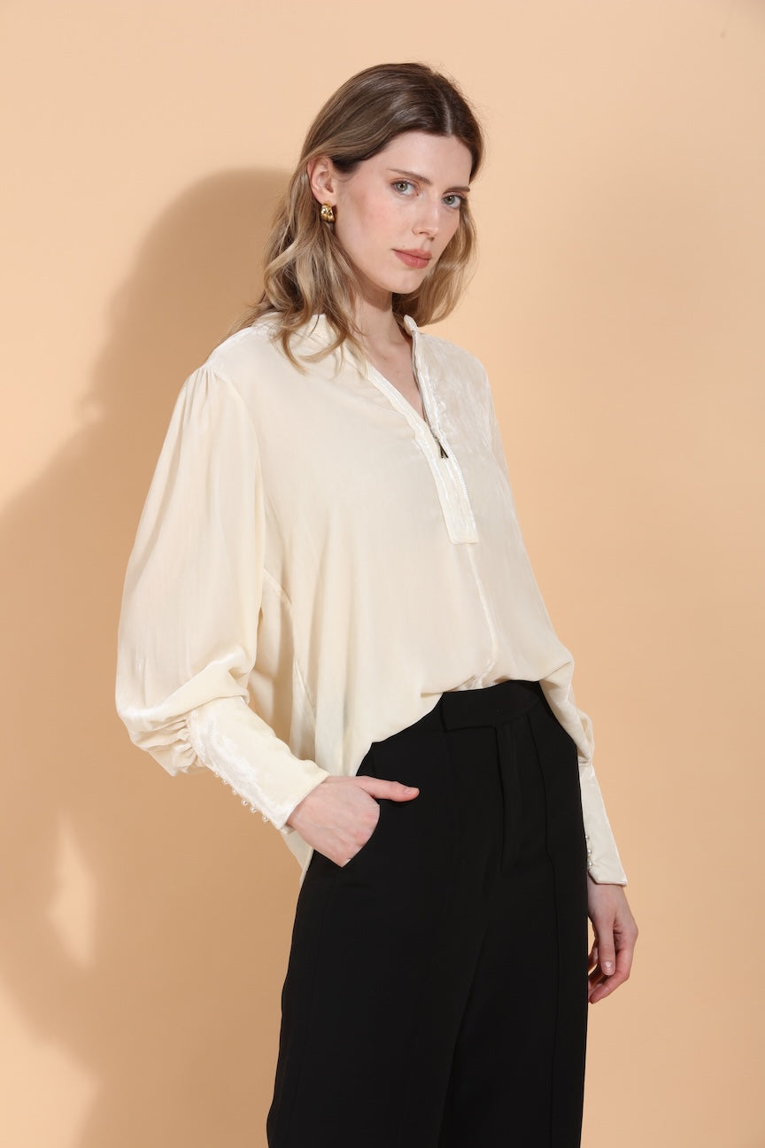 Silk Velvet Blouse with Front Zipped Opening