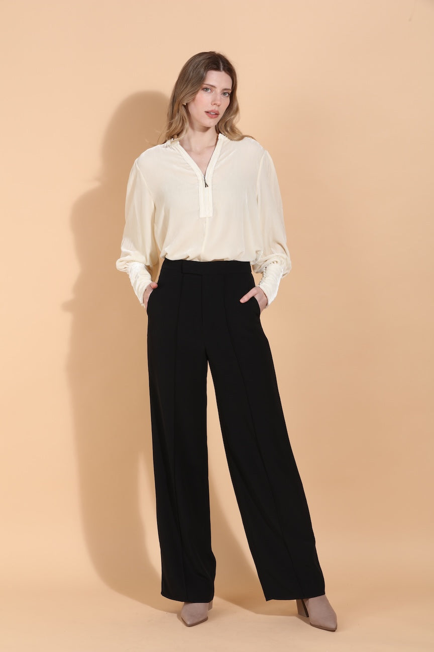 Silk Velvet Blouse with Front Zipped Opening