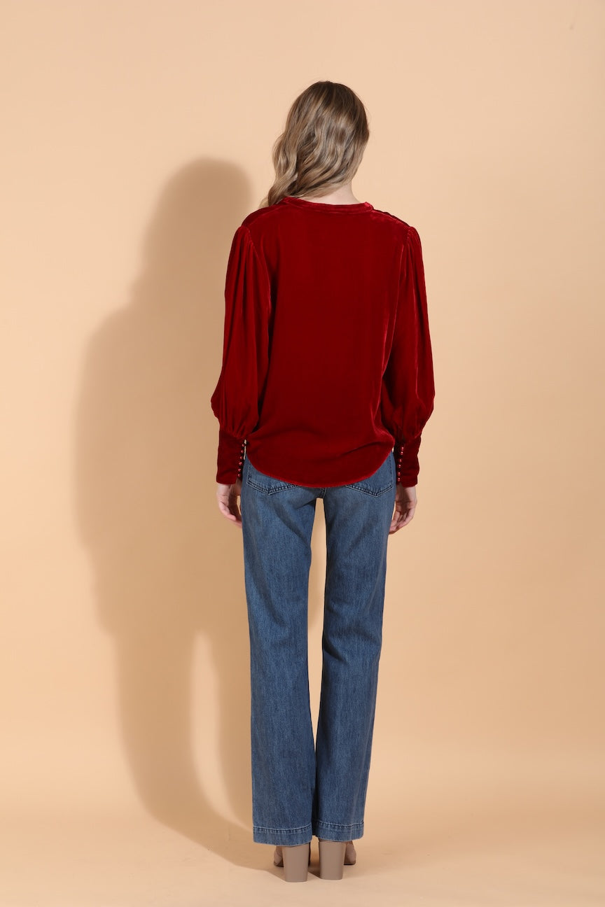 Silk Velvet Blouse with Front Zipped Opening