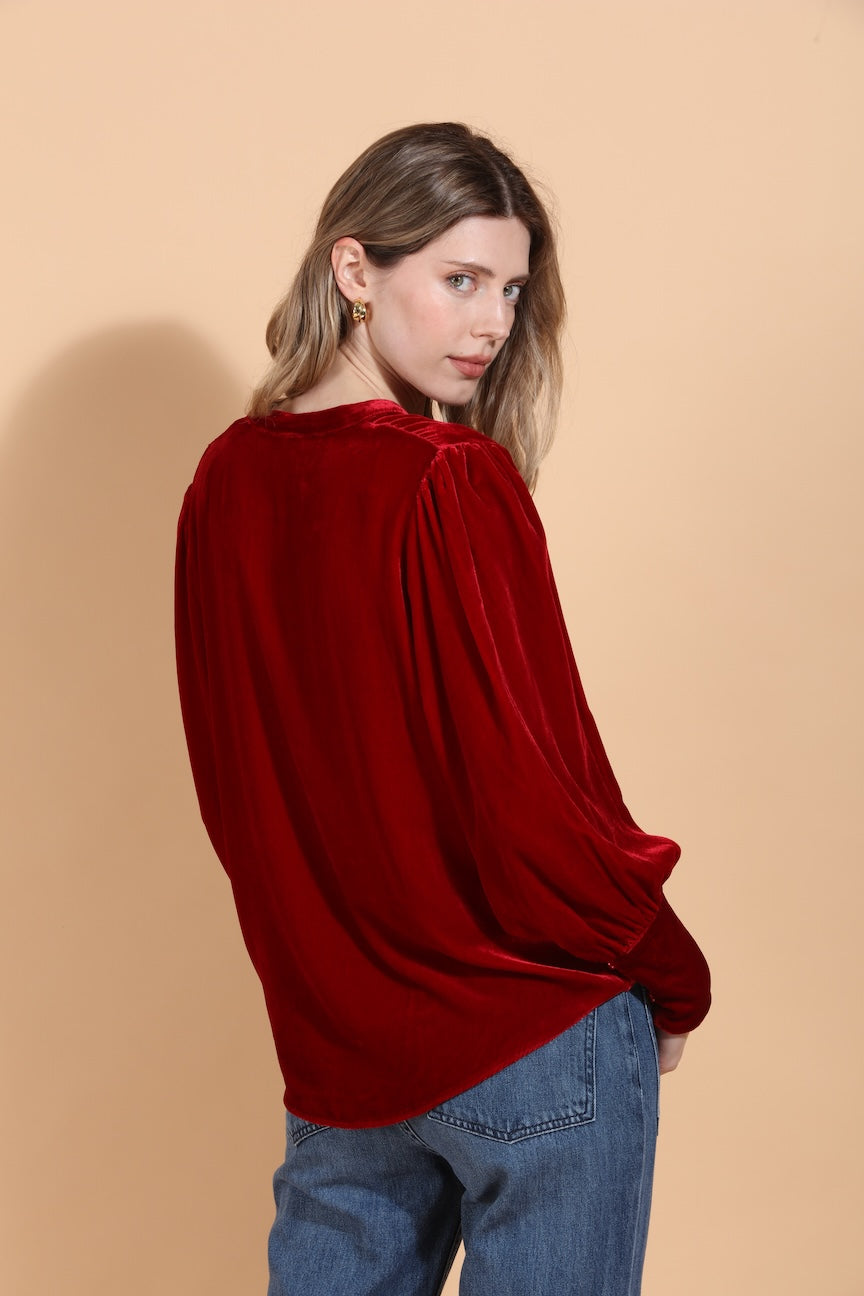 Silk Velvet Blouse with Front Zipped Opening