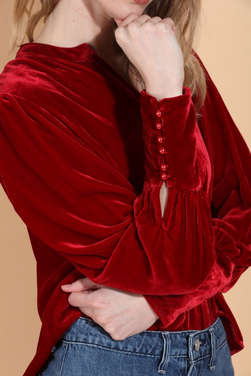 Silk Velvet Blouse with Front Zipped Opening