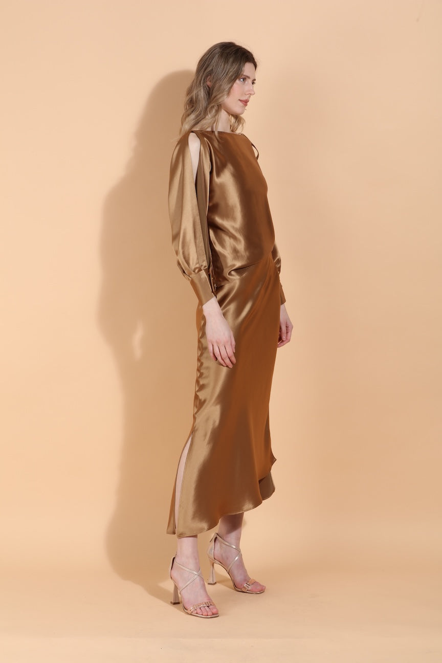 Boat Neck Satin Blouse with Split Sleeves