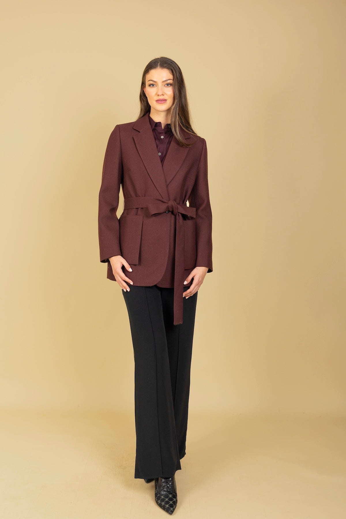Belted Short Coat with Patch Pockets