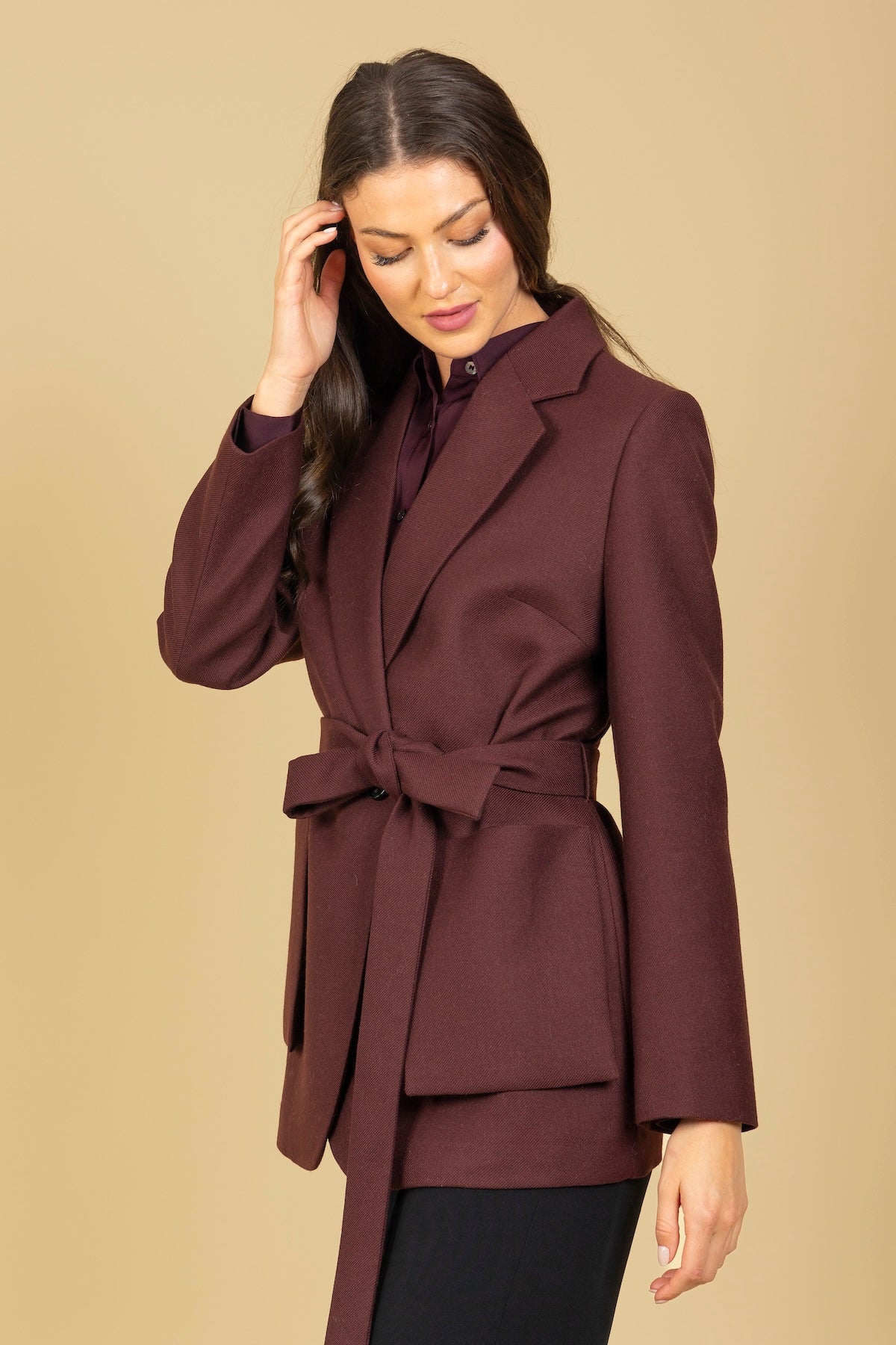 Belted Short Coat with Patch Pockets