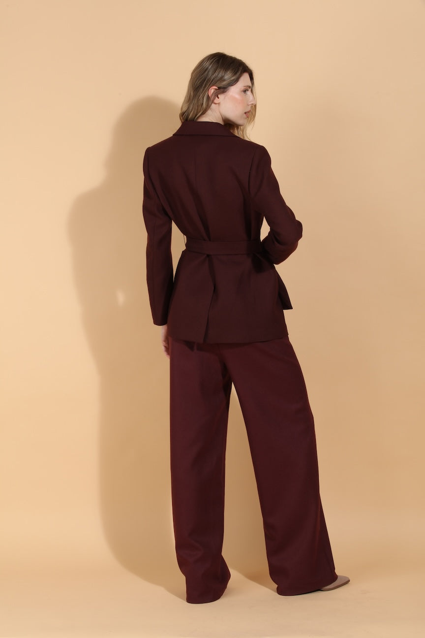 Merino Wool Wide Leg Pintuck Pants