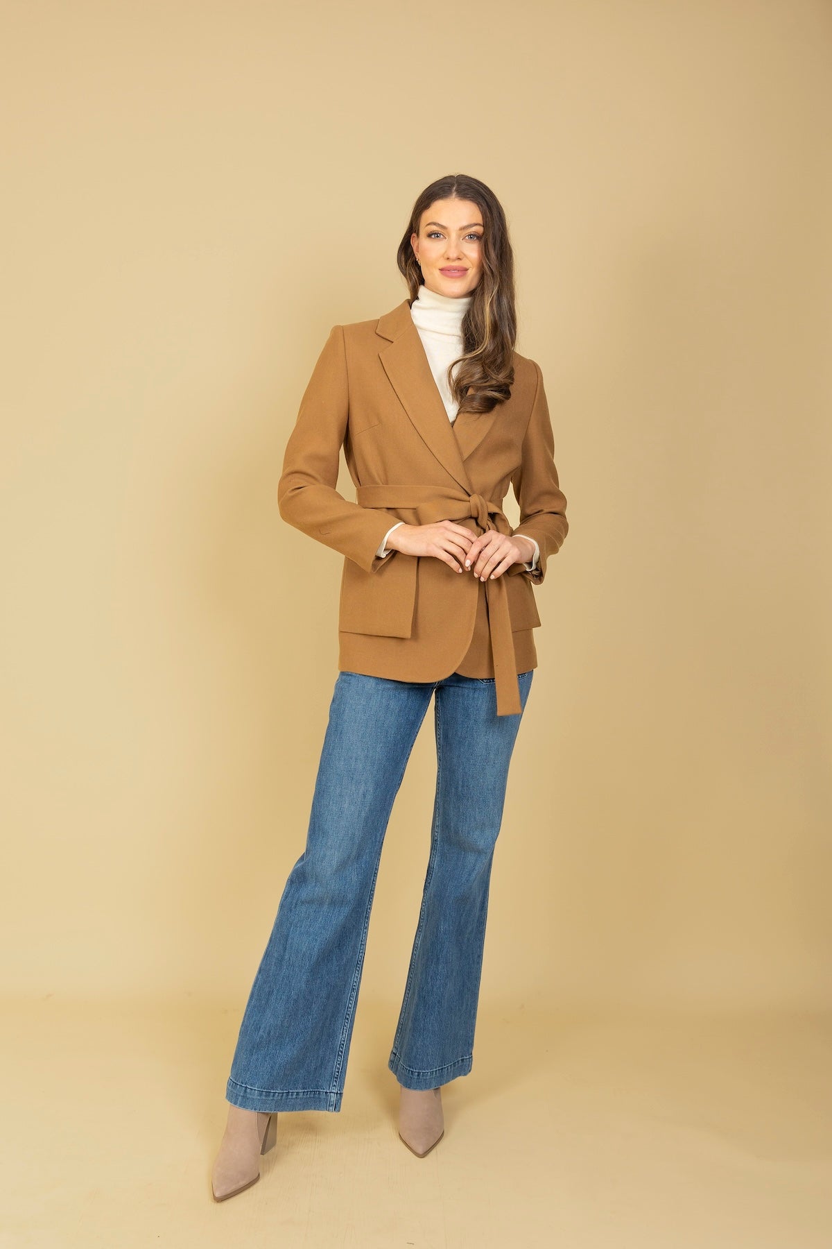 Belted Short Coat with Patch Pockets