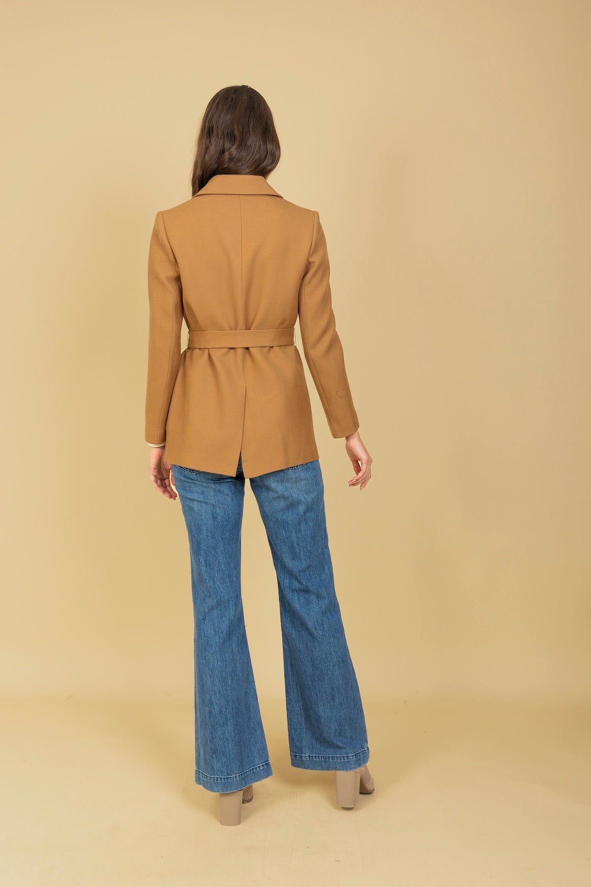 Belted Short Coat with Patch Pockets