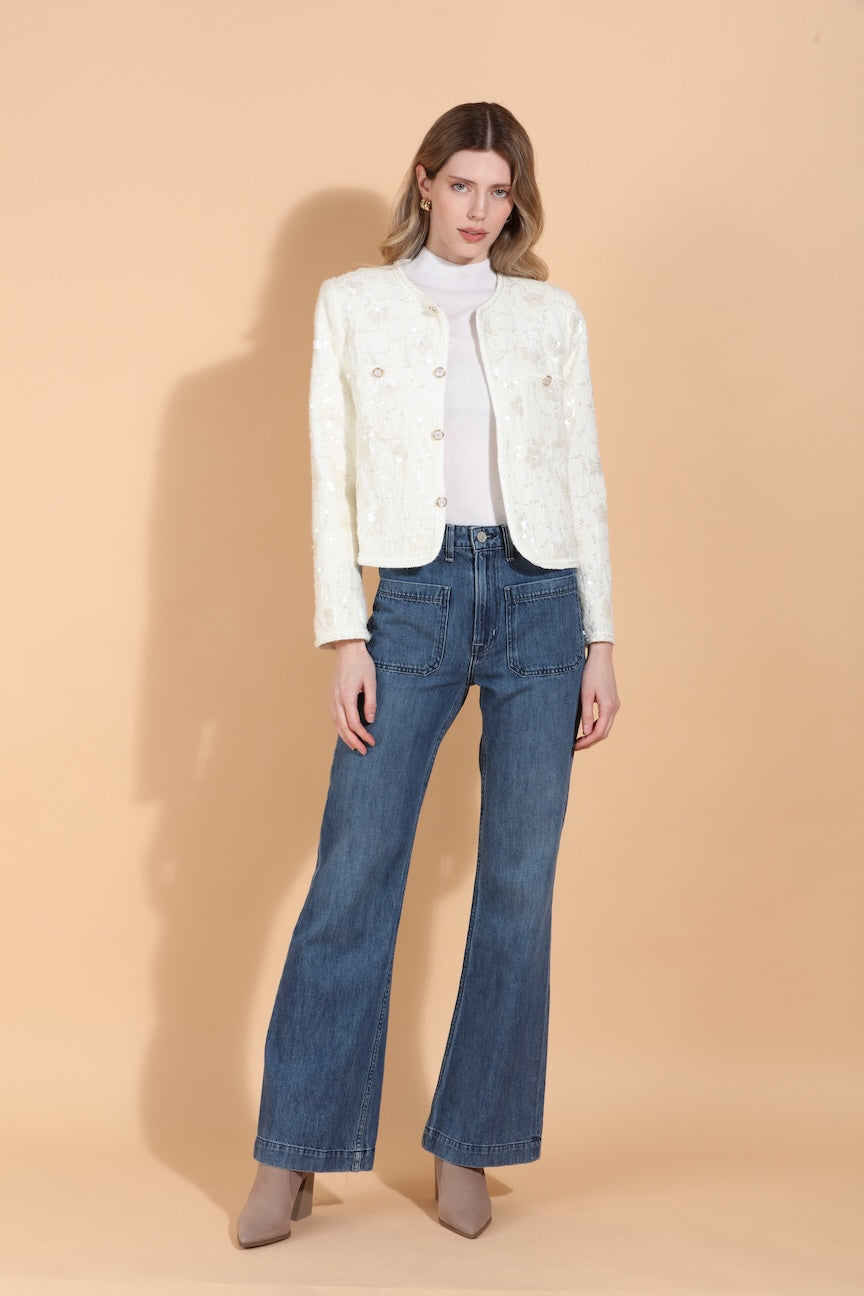 Sequin and Bead Embellished Jacket with Jewel Buttons