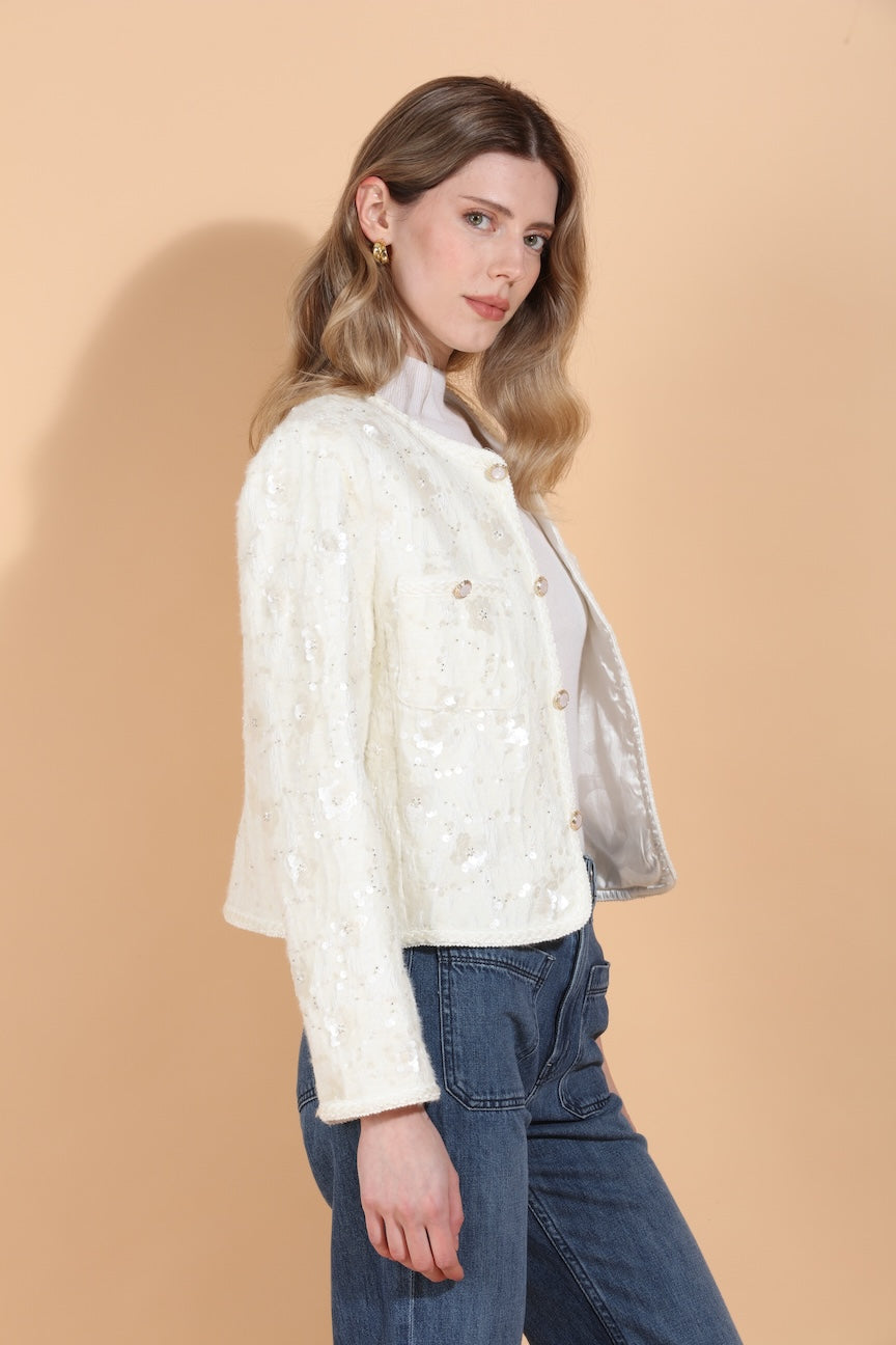 Sequin and Bead Embellished Jacket with Jewel Buttons