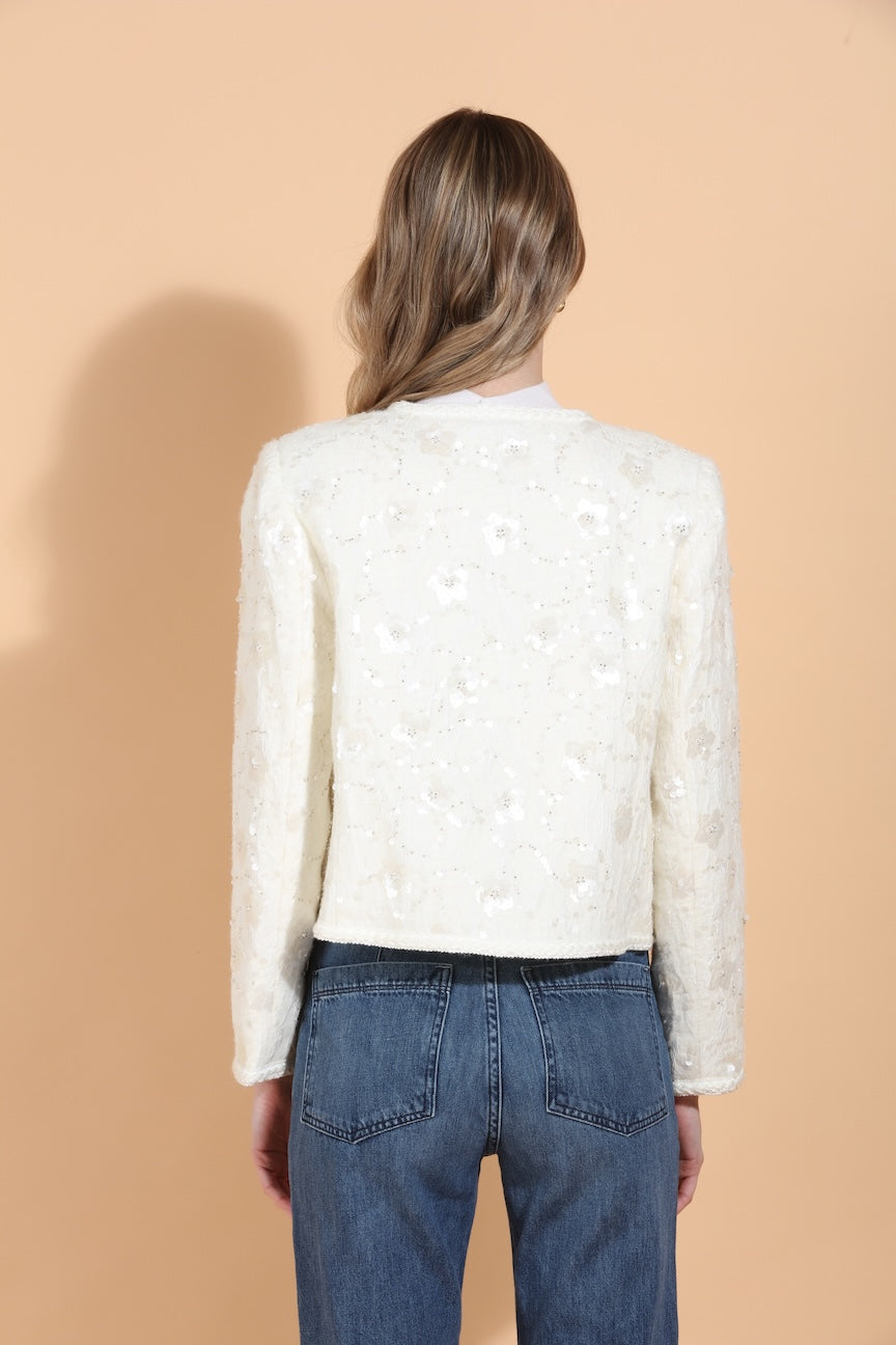 Sequin and Bead Embellished Jacket with Jewel Buttons