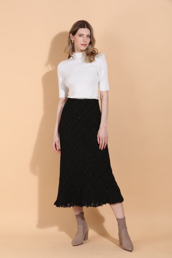 Tweed Trumpet Skirt with Raw Hem
