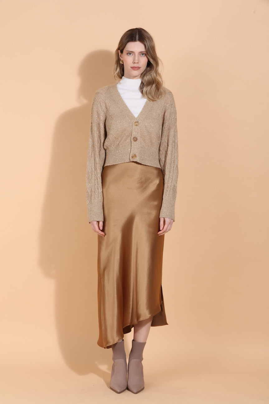 Cable Knit Short Cardigan With Sequins