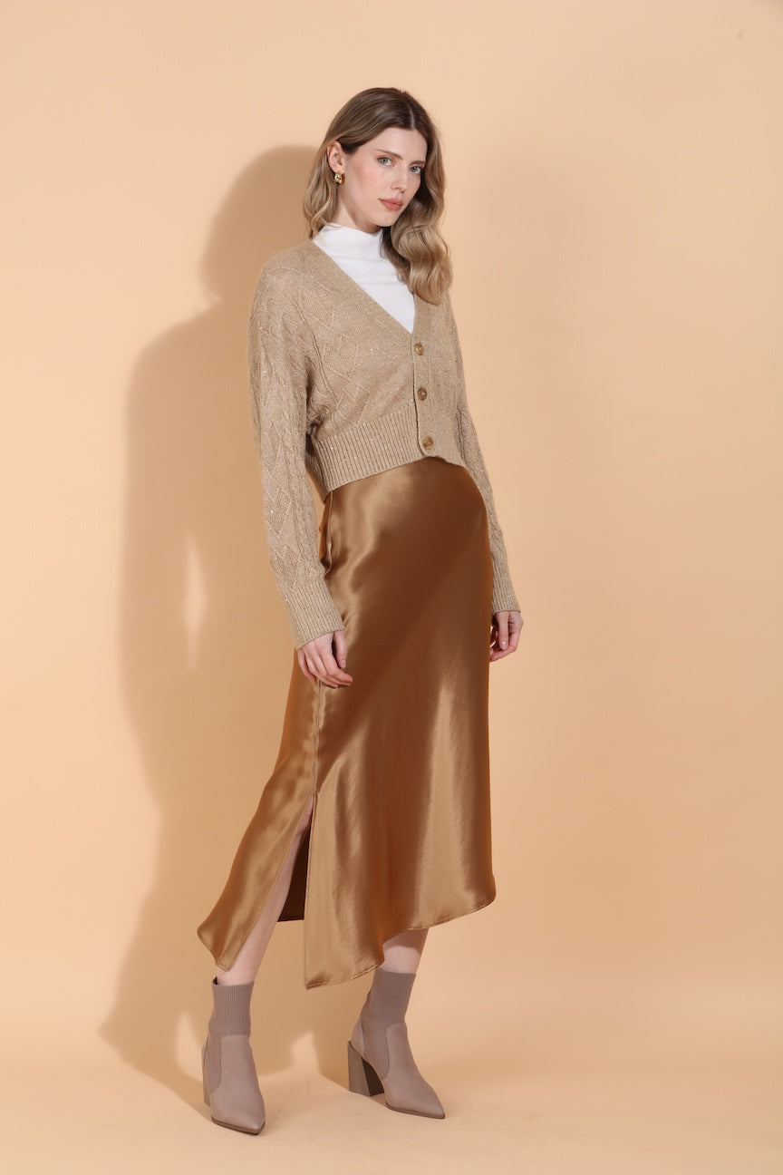 Cable Knit Short Cardigan With Sequins