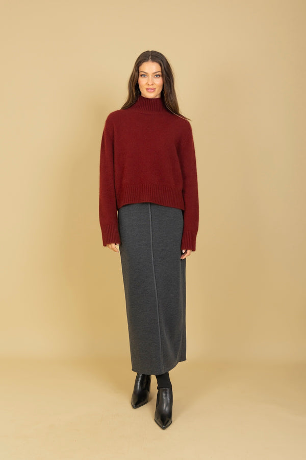 Raw Hem Ponte Midi Skirt with Back Slit