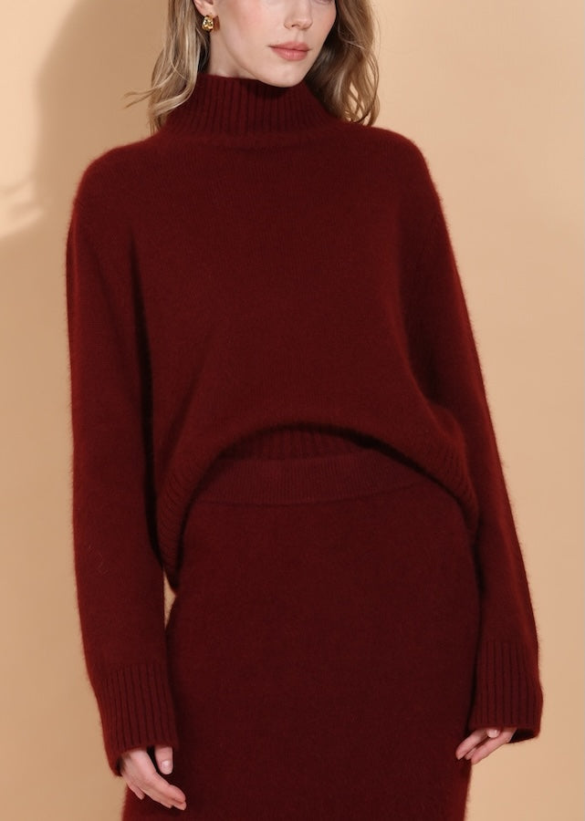 Wool Mohair Blended Mock Neck Sweater