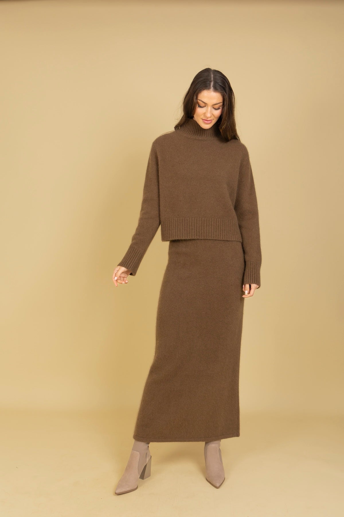 Wool Mohair Blended Mock Neck Sweater