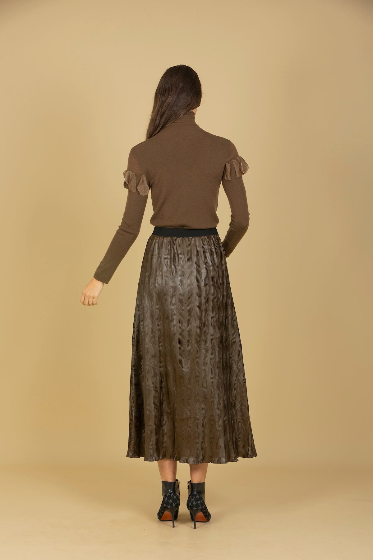 Pleated Midi Skirt with Elastic Waistband