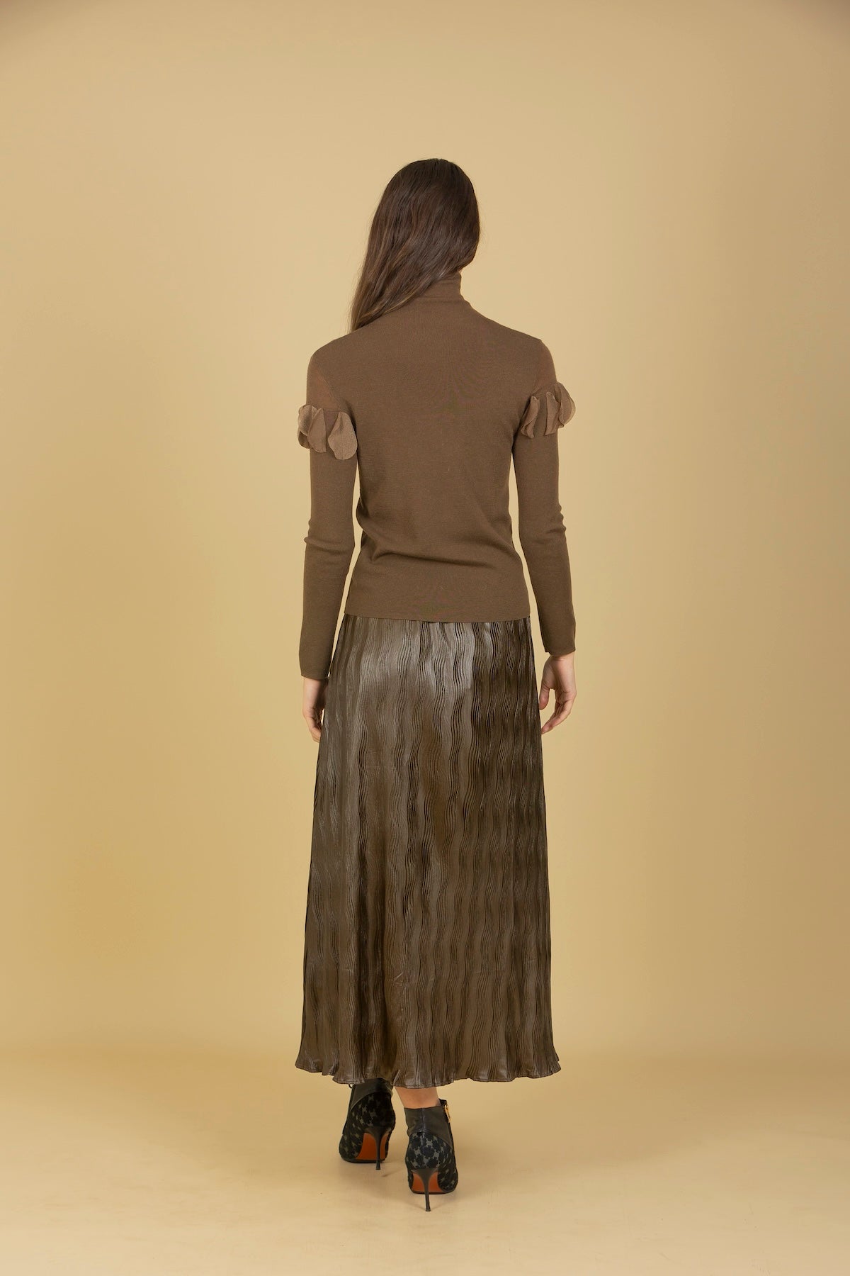 Pleated Midi Skirt with Elastic Waistband