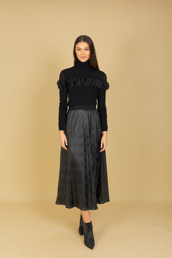 Pleated Midi Skirt with Elastic Waistband