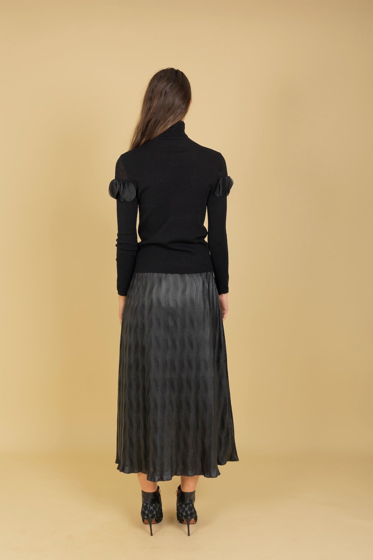 Pleated Midi Skirt with Elastic Waistband