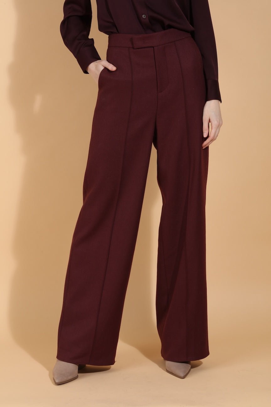 Merino Wool Wide Leg Pintuck Pants
