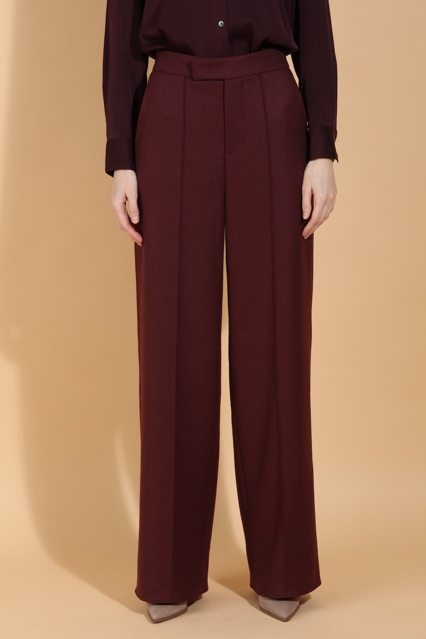 Merino Wool Wide Leg Pintuck Pants