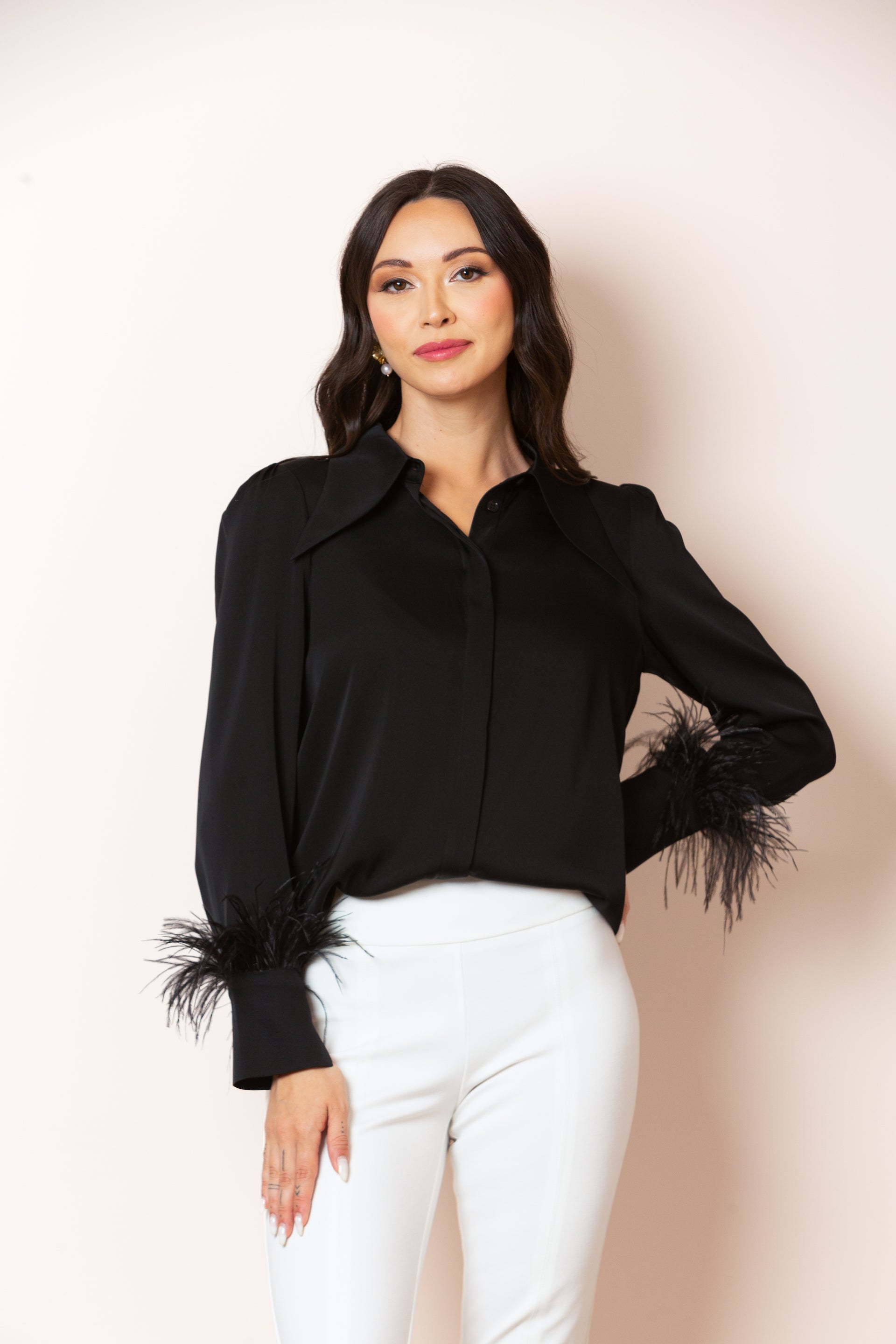 Silk Blouse with Feathers