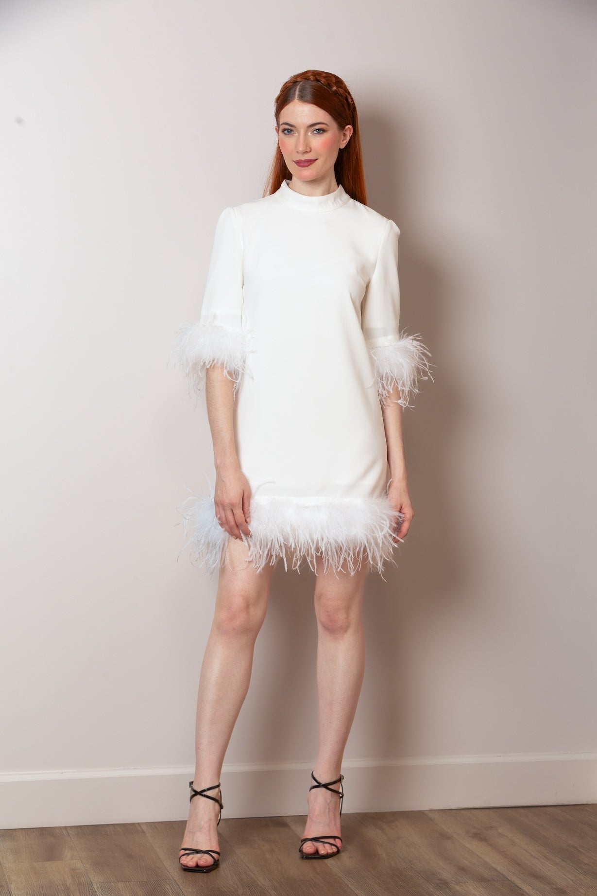 Feather Dress with Elbow Length Sleeves