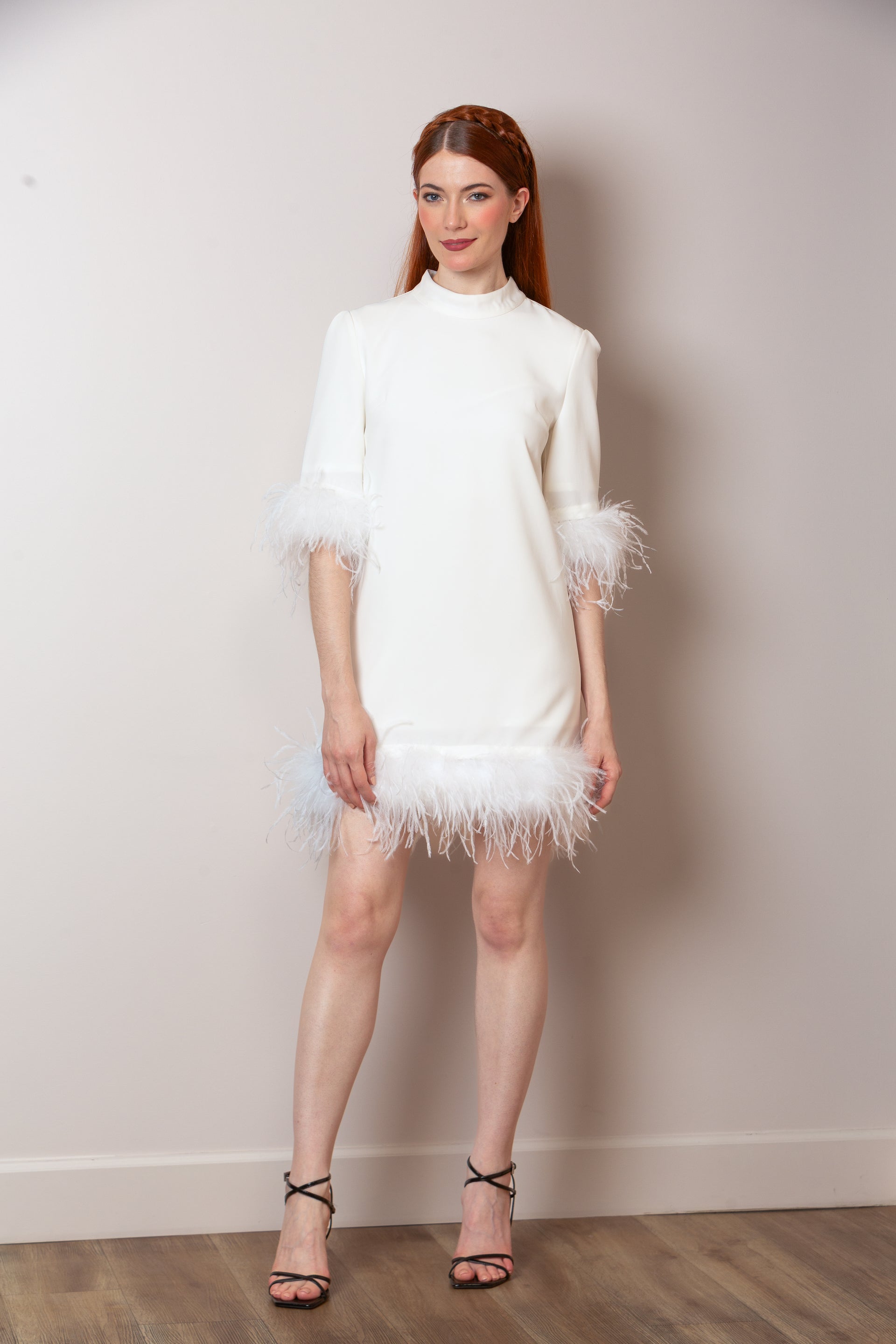 Feather Dress with Elbow Length Sleeves – Jessie Liu Collection
