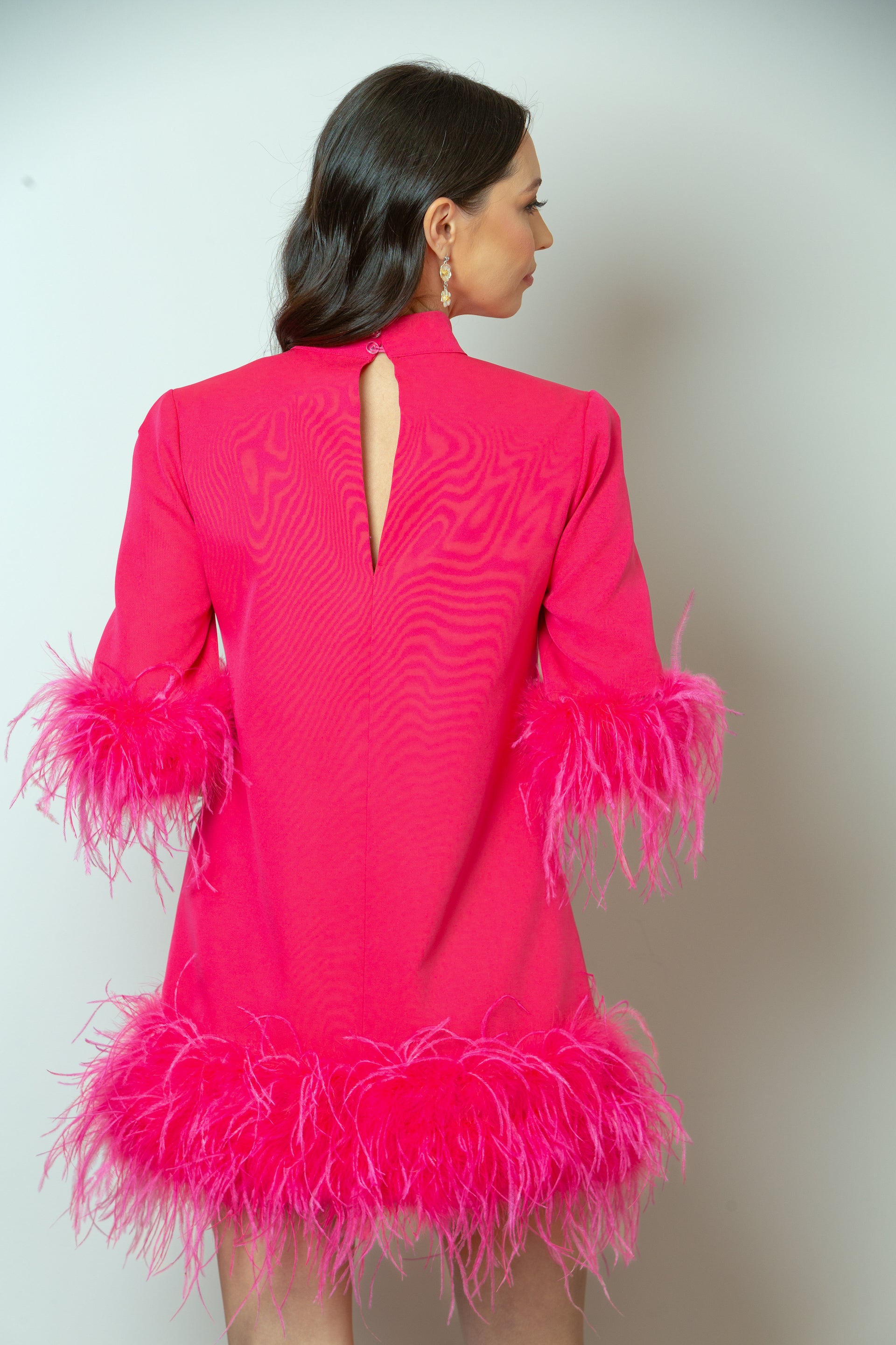 Feather Dress with Elbow Length Sleeves