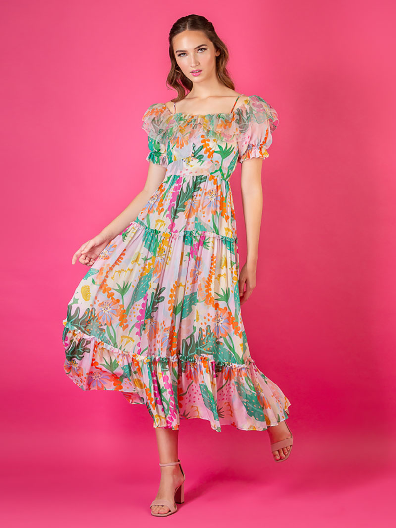 Summer Floral Tiered Midi Dress
