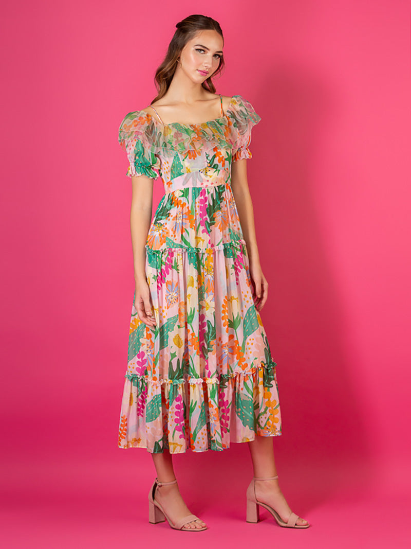 Summer Floral Tiered Midi Dress