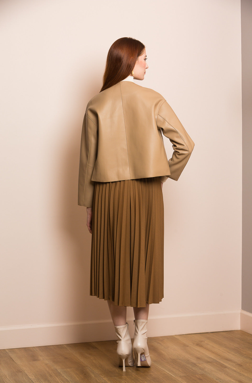 Lambskin Short Jacket with Bonded Lining in Camel