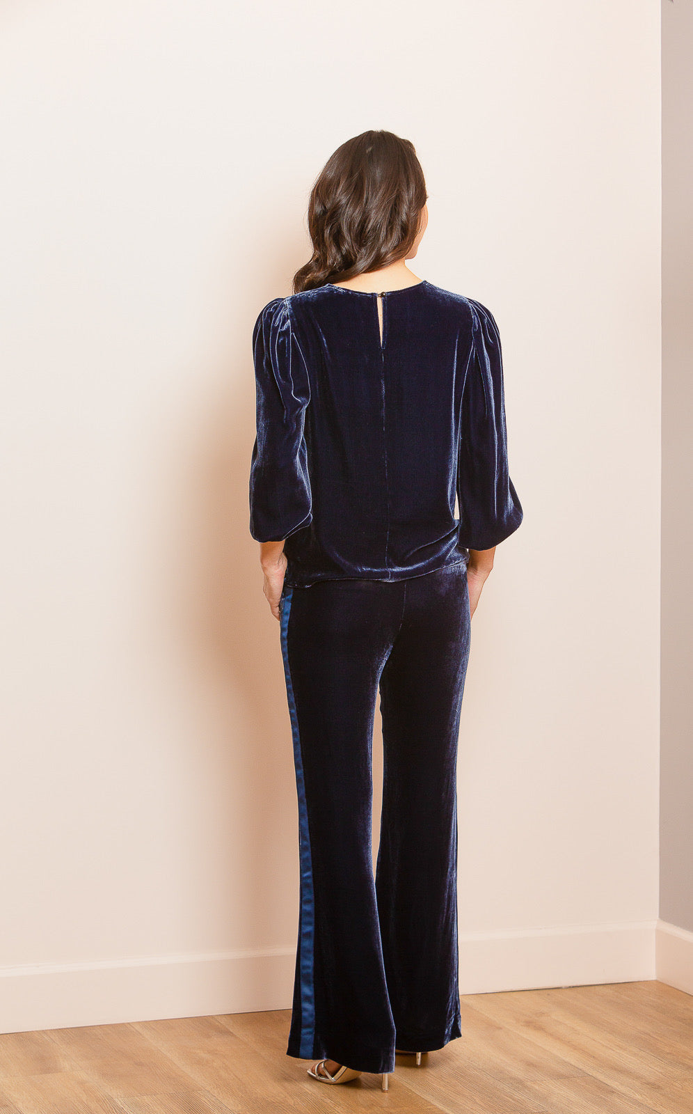 Silk Velvet Tuxedo Pants in Navy